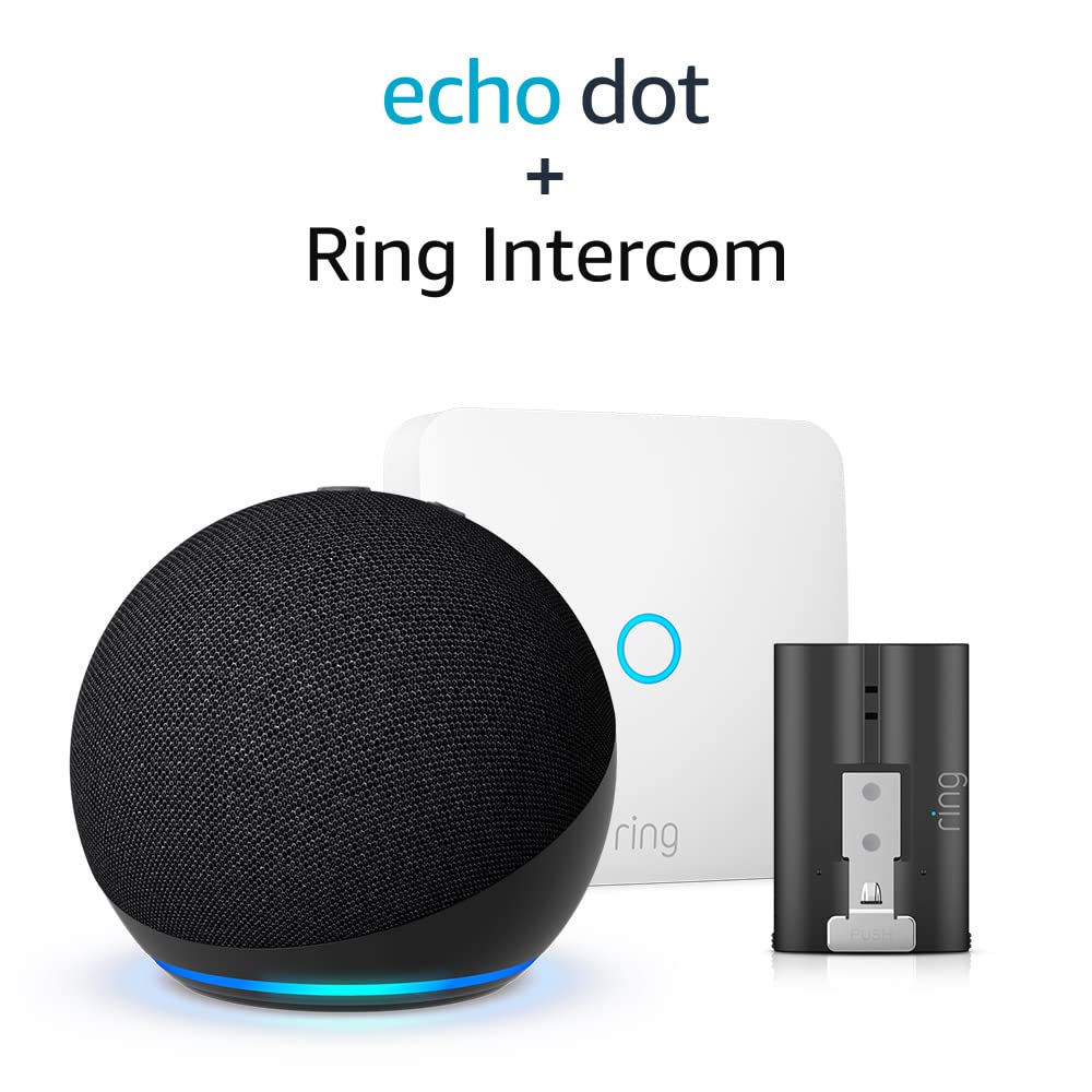 Ring Intercom + additional Quick Release Battery Pack by Amazon | Intercom upgrade, Two-Way Talk + All-new Echo Dot (5th generation) smart speaker with Alexa | Charcoal