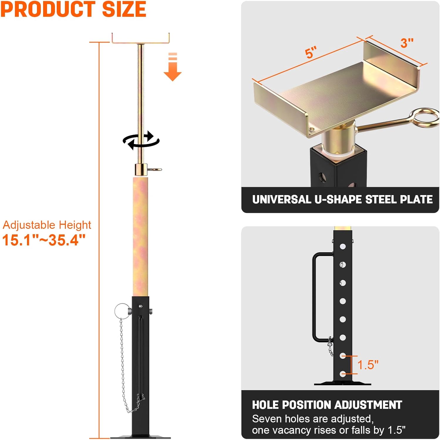 RV Slide Out Support Jacks, RV Slide Out Supports Stabilizer Jacks 2 Pcs Adjusted from 15'' to 35'', Heavy Duty Rust Resistant Steel for 5th Wheel 5000 lbs Capacity, Camper Supports Stabilizer Jacks