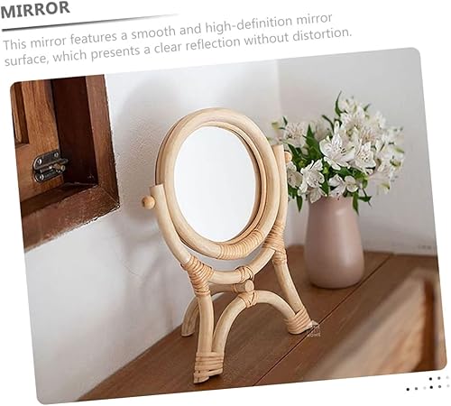 Miniatura 3 de GANAZONO Rattan Makeup Mirror 3-Legged Round Decorative Mirror Adjustable Rotation for Girls Bedroom for Makeup and Decor