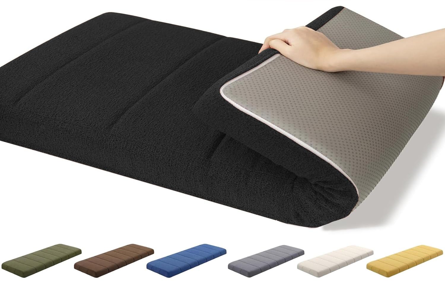 AQIGR Non Slip Bench Cushion Indoor Kitchen - 120/150/80/90/130/180/100 cm Outdoor Seat Pad for Bay Windows, Dining Benches, Swings, Sofas & Porch Furniture with Zipper(Black,30x170CM)