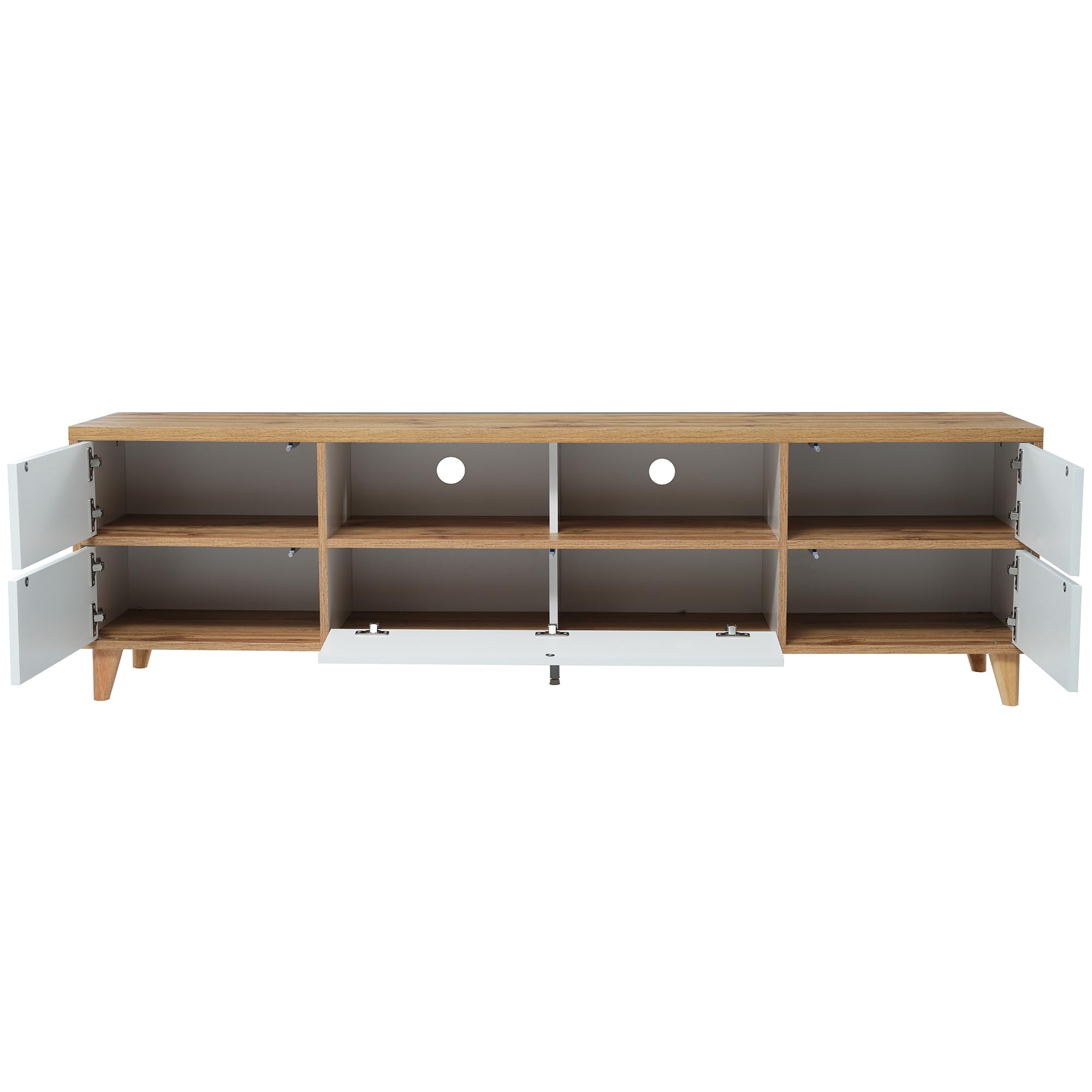 Merax Boden-TV-Schrank,TV-Sideboard Lowboard in Weiß und Holzoptik mit Fächern und Türen - Charmante Wohnzimmermöbel 175 * 37 * 51CM
