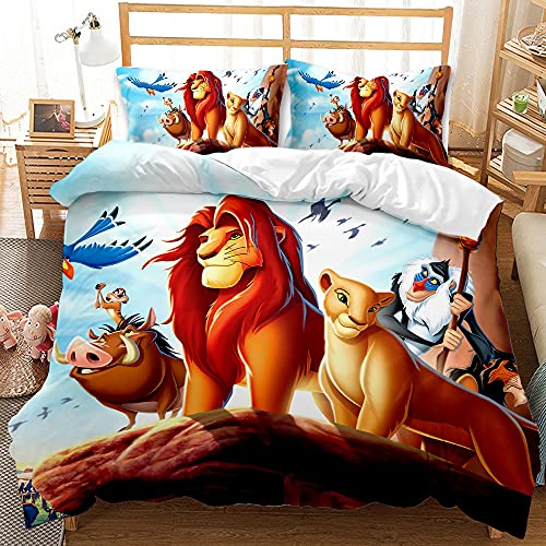 Agmdno Parure De Lit Le Roi Lion Simba - Housse De Couette 200x200 Cm + Taie 75x50 Cm,Literie pour Enfants Microfibre,Parure De Lit 1 Personne (A2,200x200cm+75x50cmx2) Cover