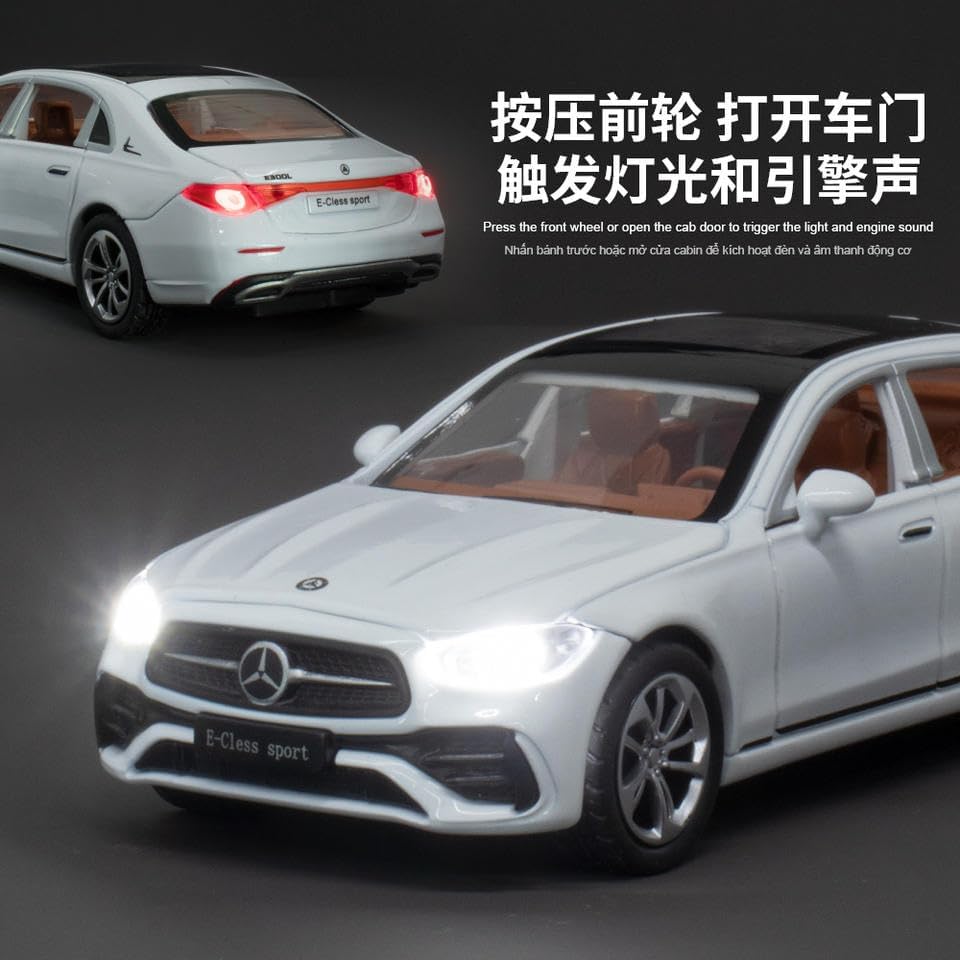 Image of Bebbly 1:32 Scale Mercedes Benz E-Class E300L Toy Car | Metal Pullback Diecast Car for Kids with Openable Doors, Sound, Light Effects Toy for Car Enthusiasts (Color As Per Available),blue