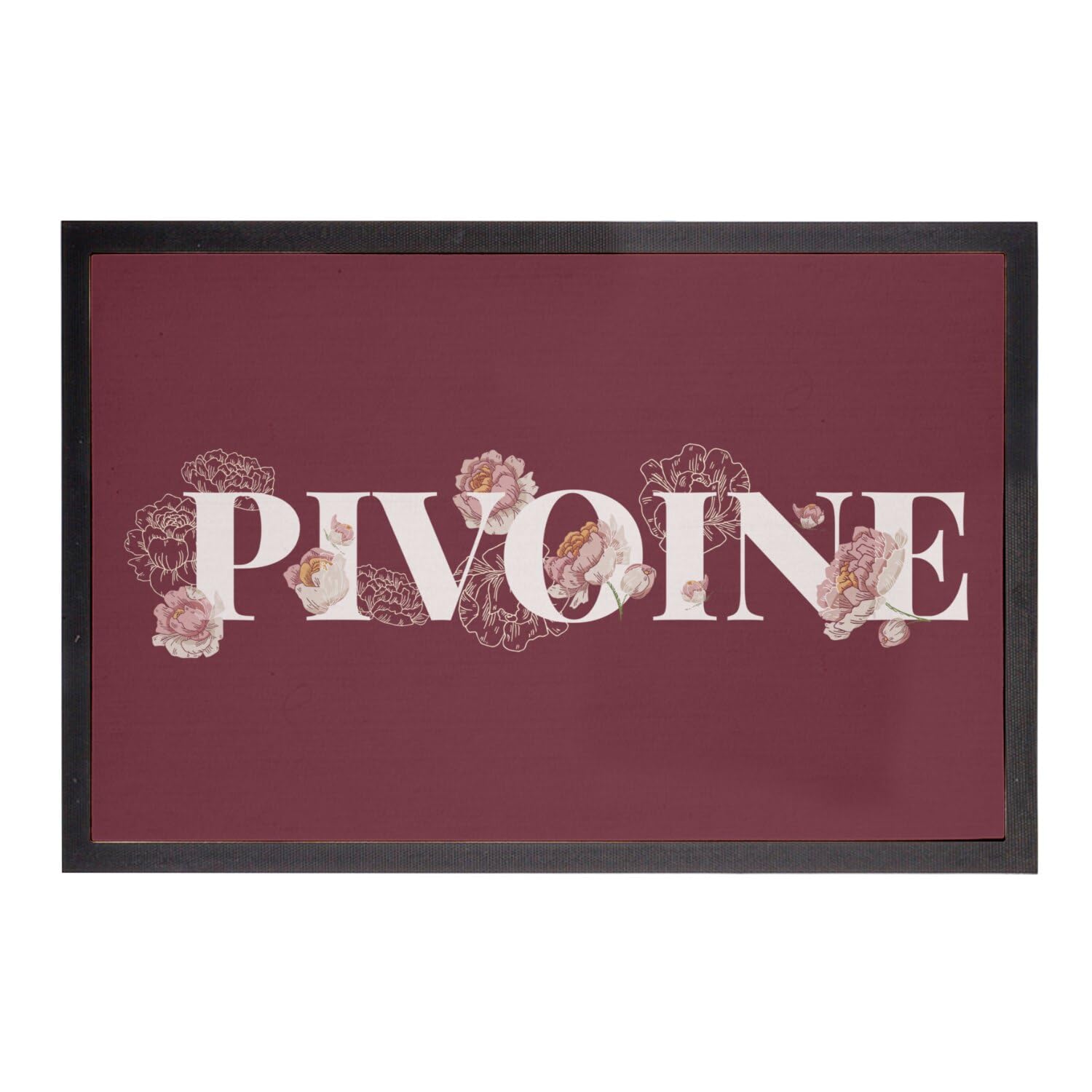 Paillasson rouge chic 75x50 cm aux lignes minimalistes de pivoines fleurs