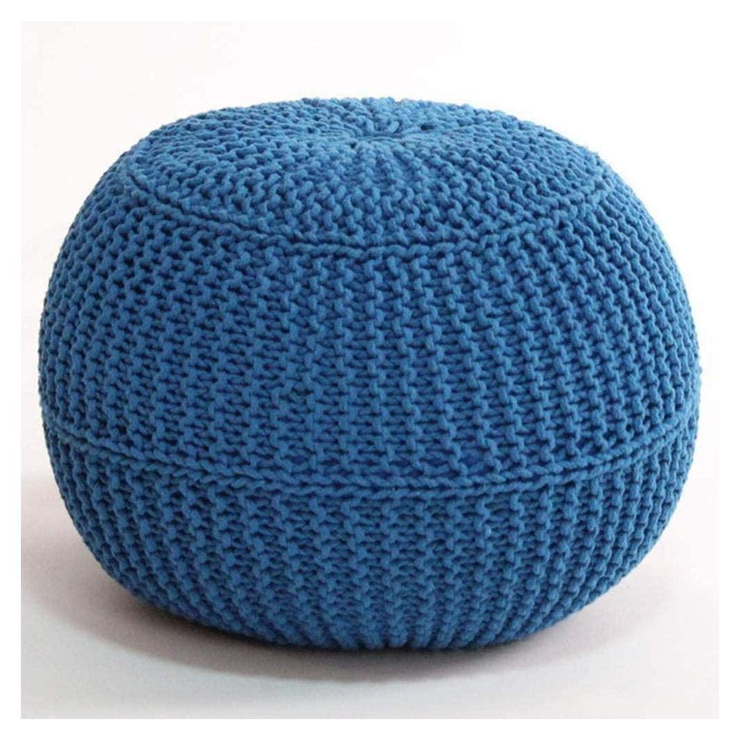 Repose-pieds rond tricoté bleu en coton tressé de 50 x 30 cm pour salon