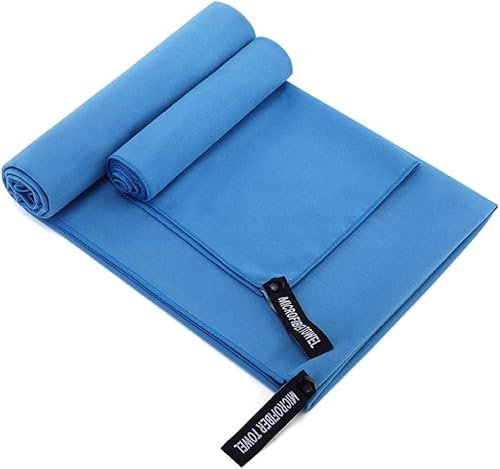 Gogooda Microfibre Quick-Dry Travel Towel Set, Blue, 2 Sizes (152x76 cm and 80x40 cm), with Storage Bag, for Camping, Gym, Beach, Swimming