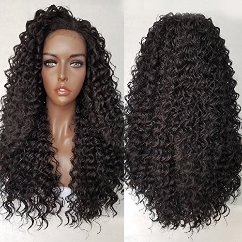 QD-Tizer Long Kinky Curly Synthetic Lace Front Wigs with Baby Hair Loose Curly Wigs for Black Women 22 Inch
