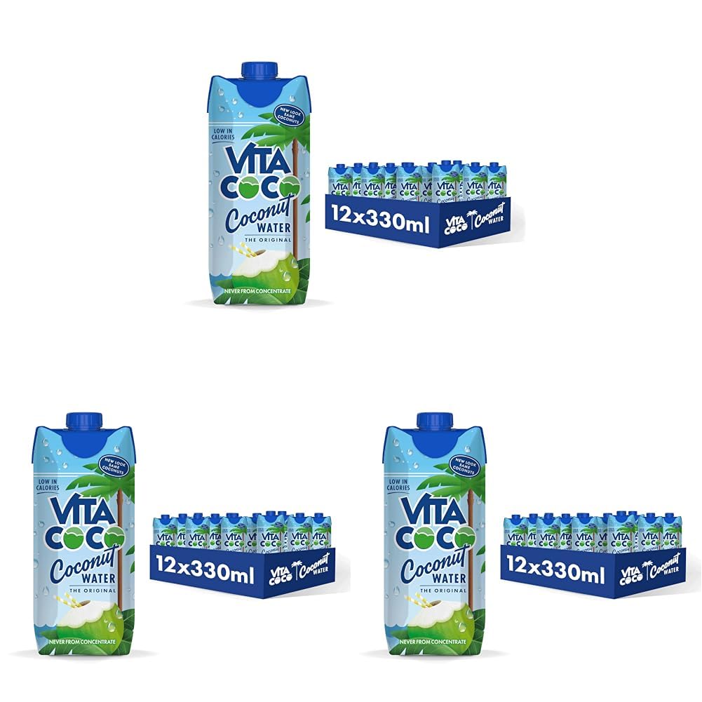 Original Coconut Water 12x330 ml, Packed With Electrolytes, Gluten Free, Full of Vitamin C and Potassium (Pack of 3)