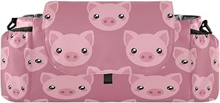 Flradish Pink Pig Cartoon Baby Stroller Organizer with 2 Cup Holders Universal Adjustable Shoulder Strap Detachable Stroller Caddy Accessories Bag for Bottle,Diaper,Phone, Keys,Toys