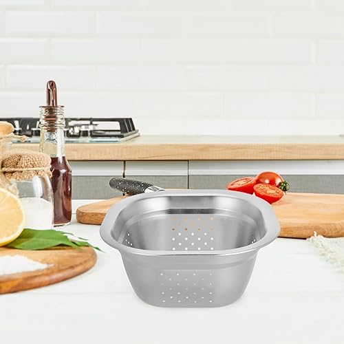 Miniatura 7 de VOSAREA Lavabo cuadrado de acero inoxidable, colador de metal, colador cuadrado de gran capacidad, para frutas, cocina, lavado de verduras,