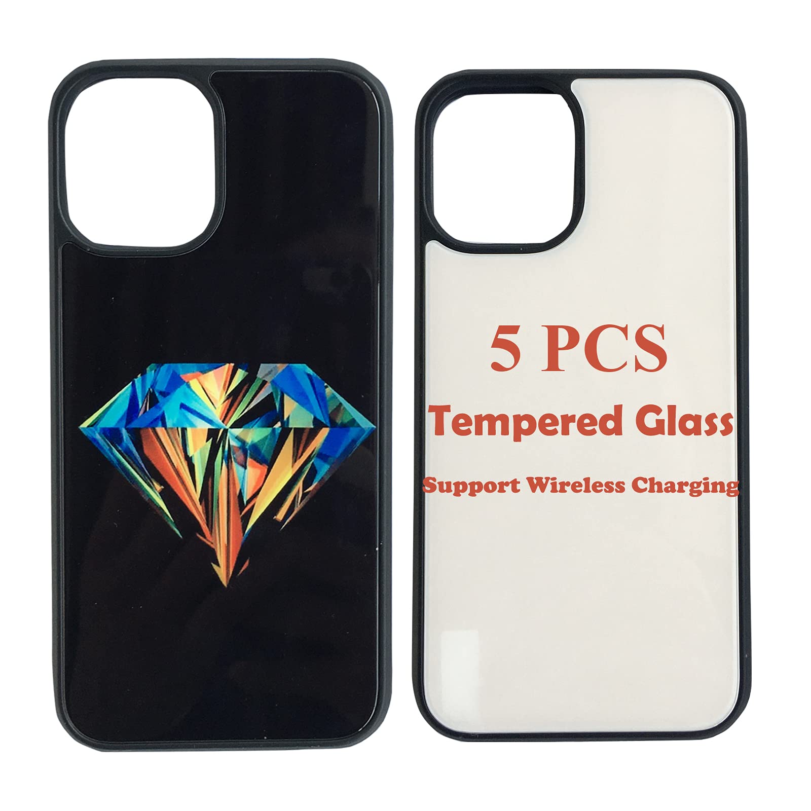 JUSTRY 5PCS Sublimation Blanks Phone Case Covers Compatible with Apple iPhone 13 Pro Max,6.7 Inch (2021),Tempered Glass Easy to Sublimate DIY, 2 in 1 2D Soft Rubber Support Wireless Charging