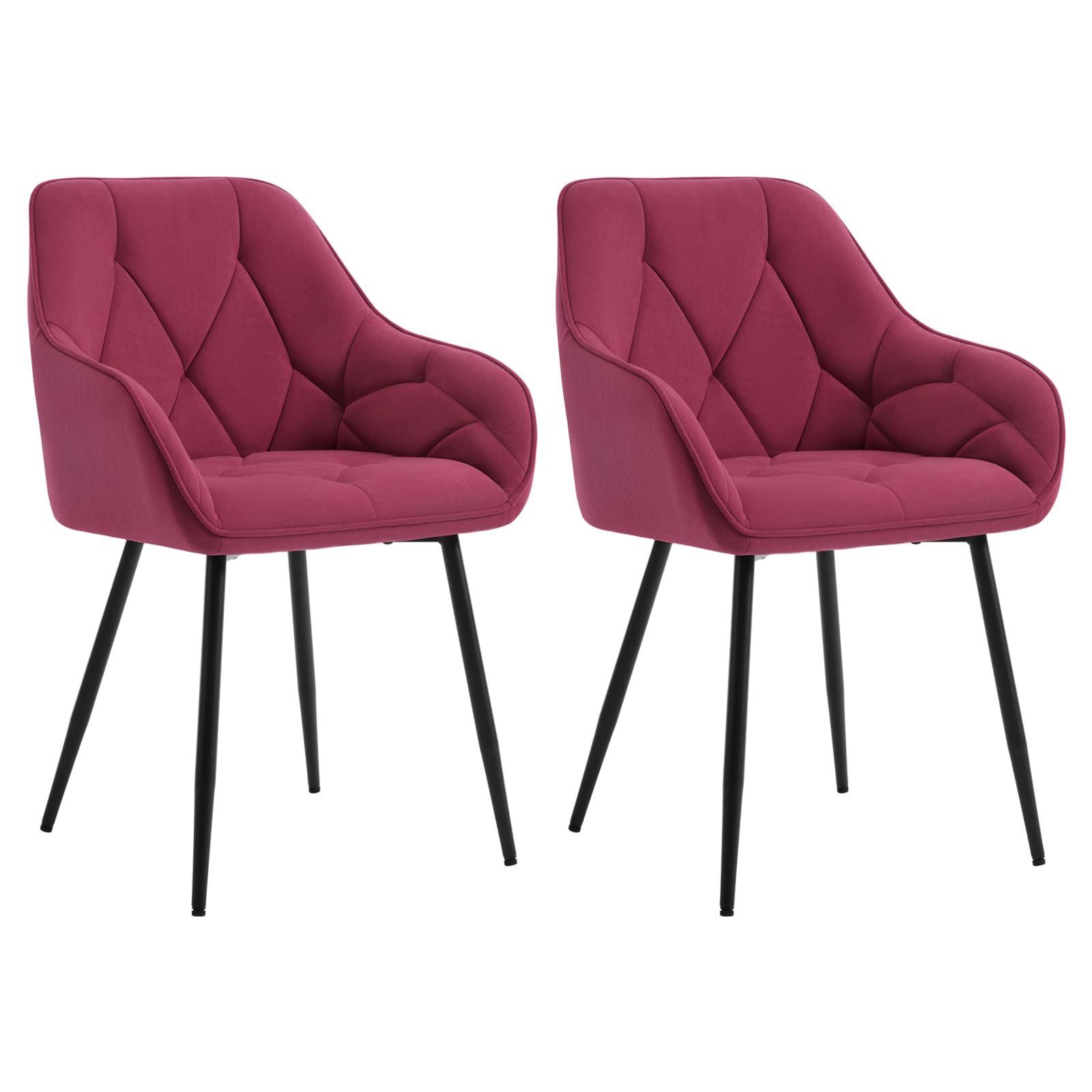 WOLTU Esszimmerstühle 2er Set, für Esszimmer Wohnzimmer, ergonomische Küchenstühle gepolstert mit Armlehnen, Metallbeinen, Sitzfläche aus Samt, Bordeaux