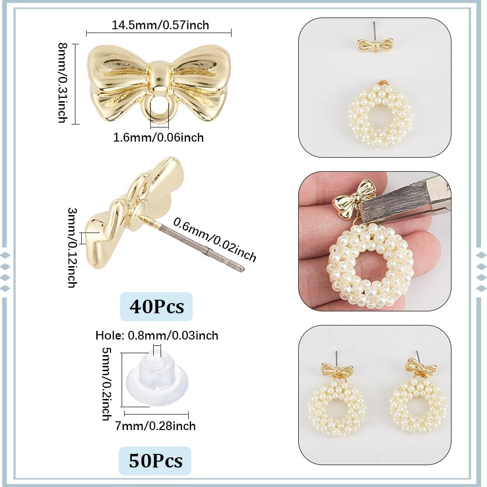 SUNNYCLUE 1 Box 90Pcs Stud Earring Findings Bowknot Earring Posts with 925 Sterling Silver Pins Earring Stud with Holes Earring Studs for Jewelry Making Accessories DIY Dangle Earrings Supplies Women - Image 2