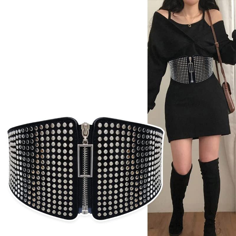 Wide Elastic Studded Belt Female Waist Goth Plus Size Stretch Ladies Long Belts for Women Corset Waistband2