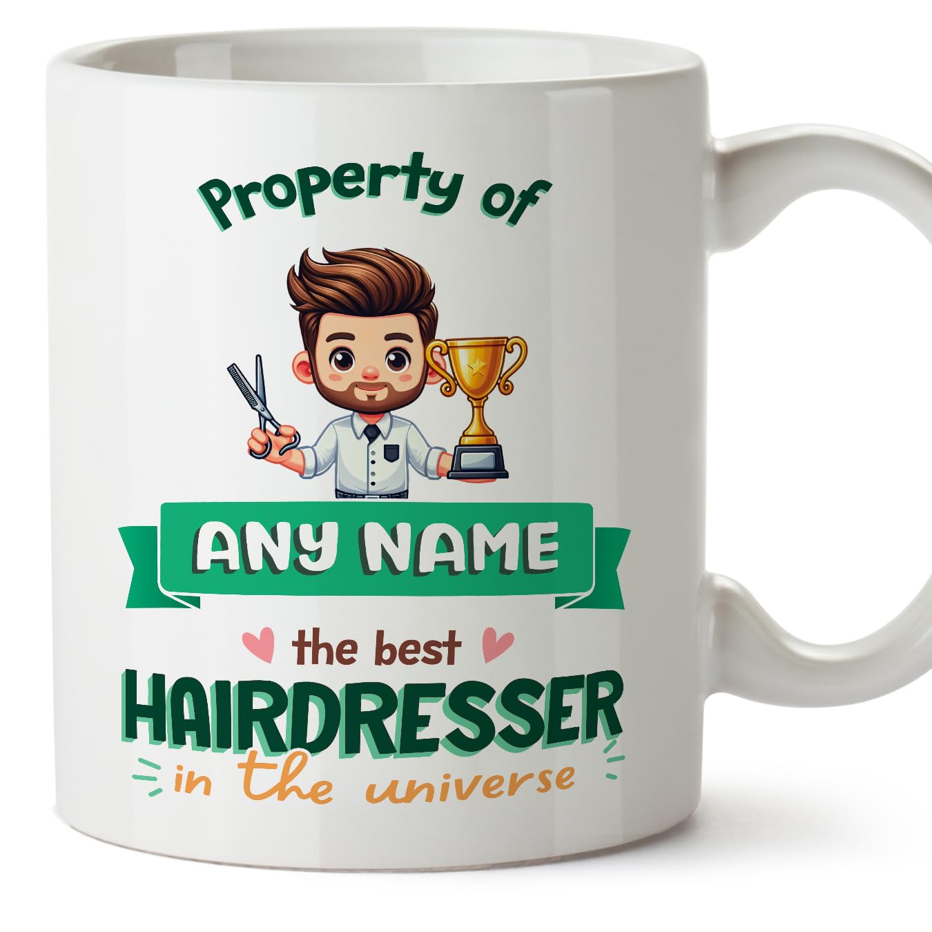 MUGFFINS Personalised Mug for Hairdresser man - in English - Property of - Funny Custom Gift for Colleagues - Ceramic 11oz Mug — image 1