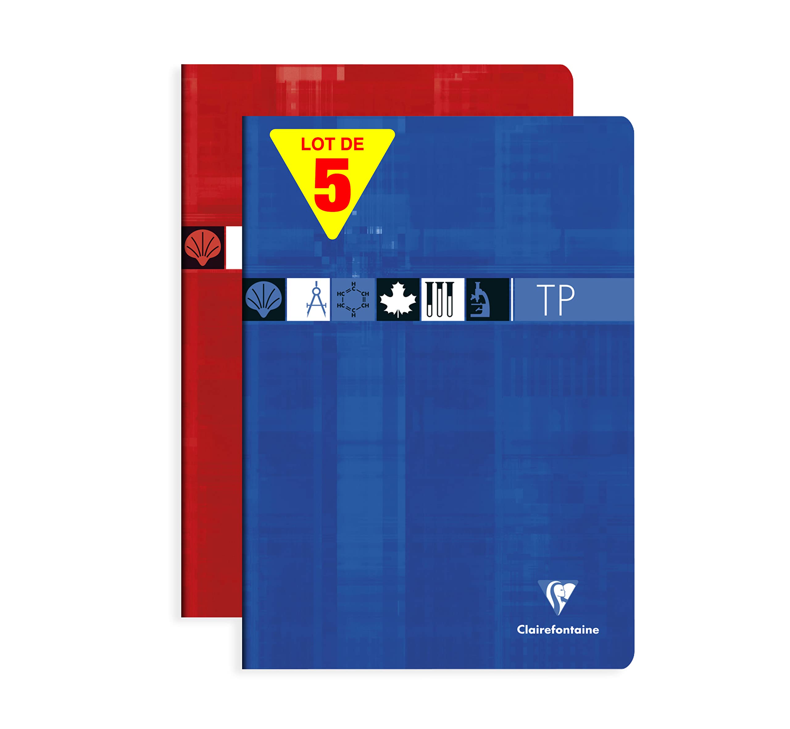 Clairefontaine 3147C Lot de 5 Cahiers Agrafés de Travaux Pratiques - A4 21x29,7 cm - 120 Pages Grands Carreaux 90 g et Unies 125 g - Couverture Carte Pelliculée - Couleurs Aléatoires
