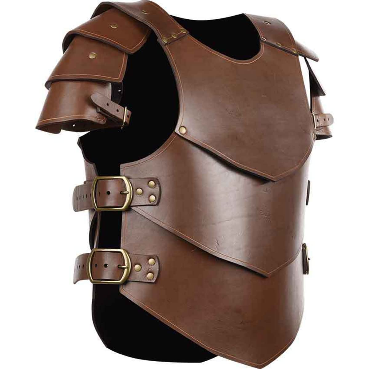 ERALP Medieval Knight Pu Leather Vest Armor LARP Shoulder Armor SCA Armor Viking Warrior Armour Leather Renaissance Cosplay Jacket,Brown
