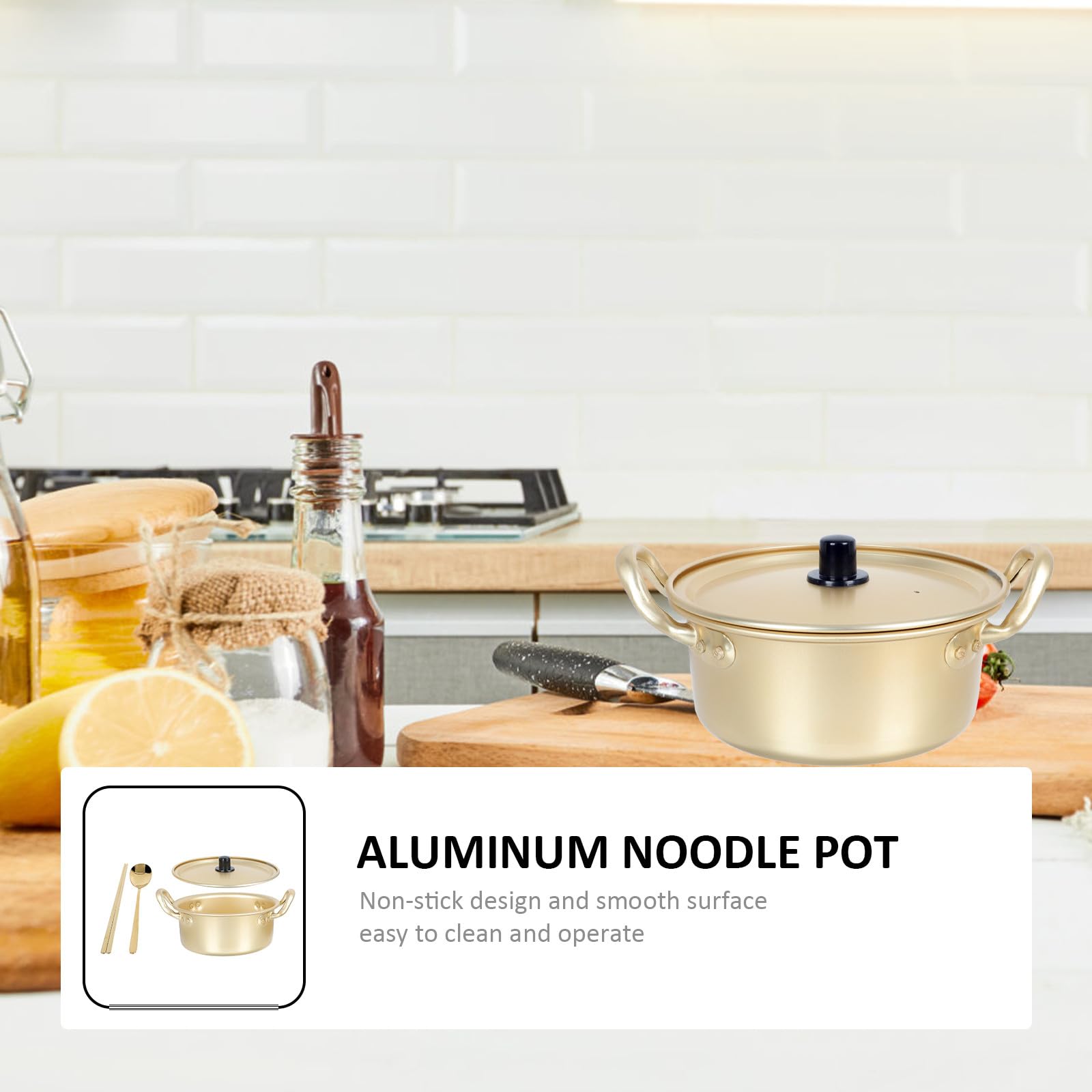 INOOMP Antihaft Ramen Kochtopf aus Aluminium mit Deckel Doppelohren Nudeltopf für Küche Hitzebeständig und Wärmeisolierend zum Schnellen Kochen von Instant Nudeln