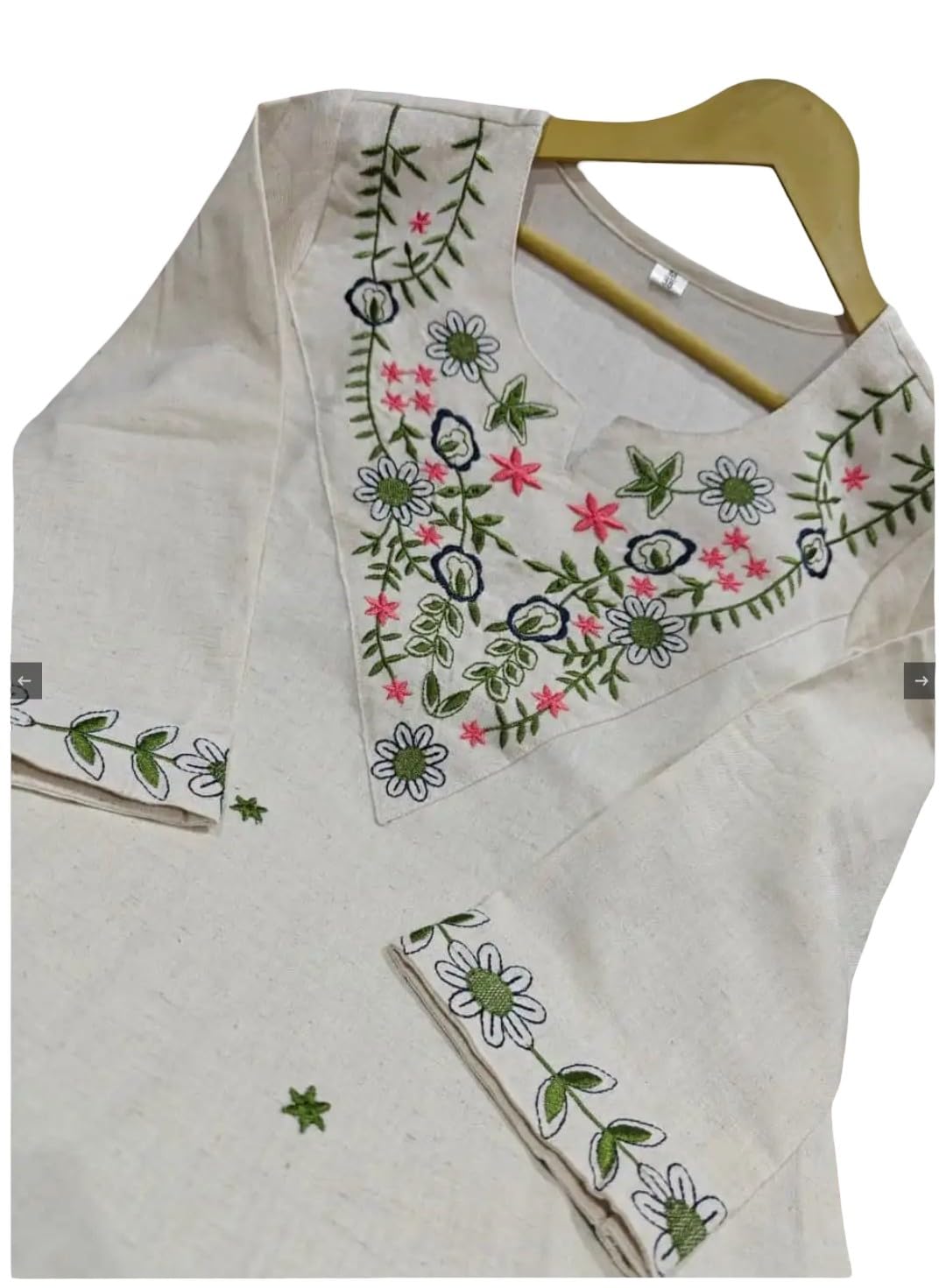 Women's Printed Kurta Pant Dupatta Set, Cotton Blend, Off-White with Floral Embroidery, 3 Piece Ethnic Wear