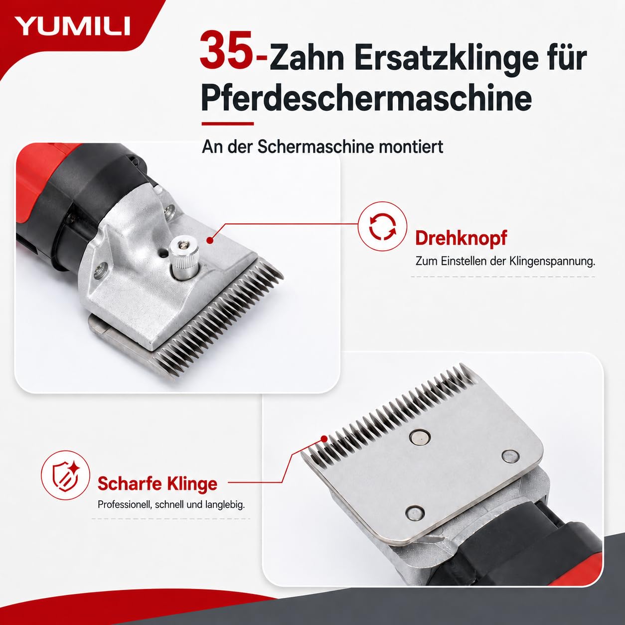 Pferdeschermaschinen Klingen, 35 Zähne Ersatzklingensatz für Schermaschine Pferd, Horse Clippers Blade, Hartmetall Viehhaarschneider für Pferden Kühen Ziegen Anderen Tieren mit Dickem Fell Entwickelt