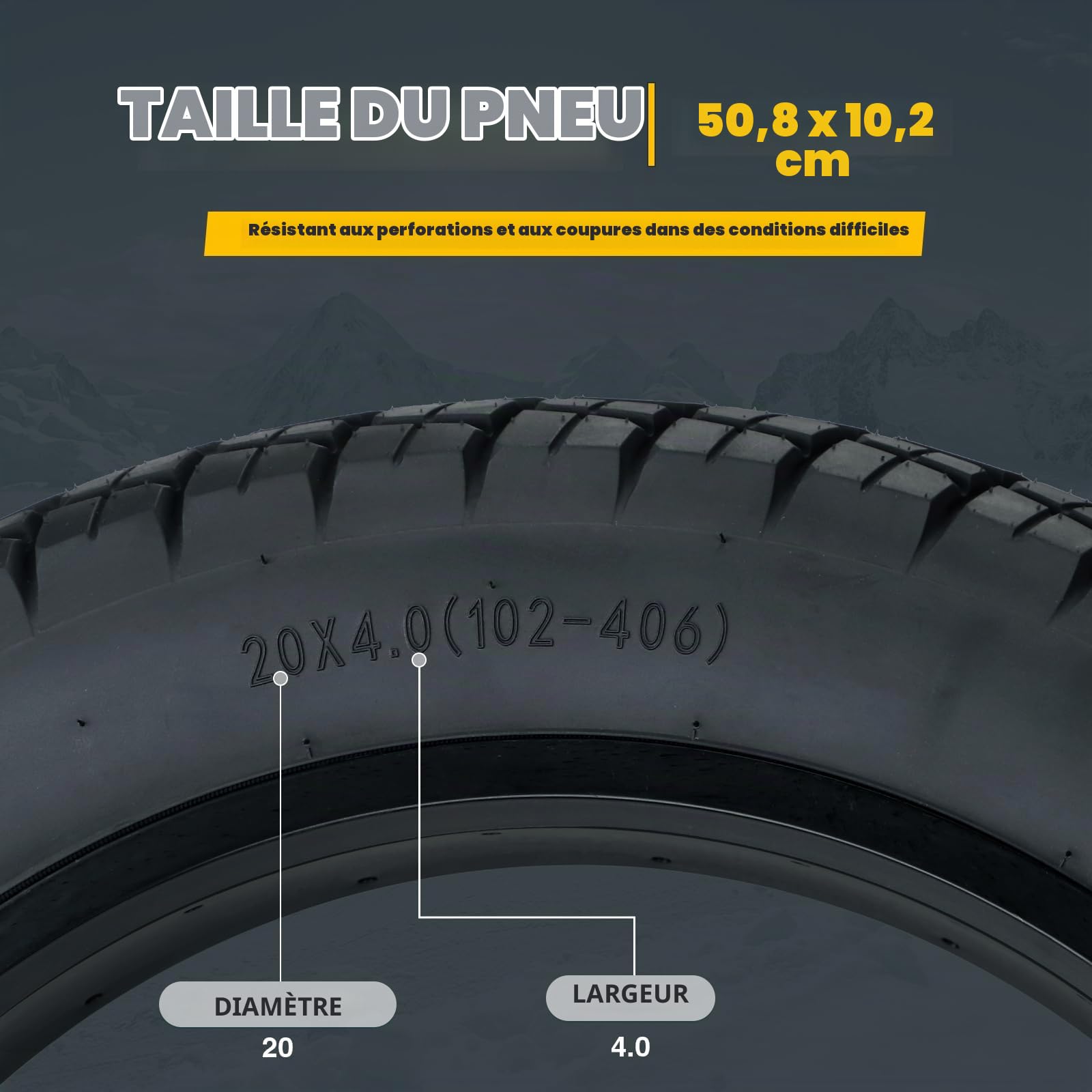 WEEROCK Fatbike Pneu de vélo électrique 16/20/26 x 4,0 pouces - Pneu de vélo électrique haute performance - Pneu de rechange pliable pour tous les types de terrain