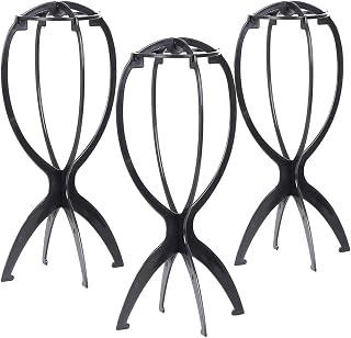 Leeven 3Pack 14.2"Wig Holder Portable Travel Wig Stand Collapsible Wig Hanger Hairpieces Display Tool Wig Dryer Hatstand（Black）