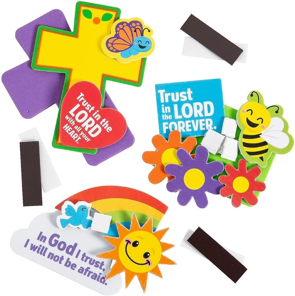 Fun Express Trust in The Lord Magnet Craft Kit - Religious DIY Craft for Sunday School Easter Activities Church Groups & Special Occasions - Ideal for Kids & Family Fun - 12 Pieces