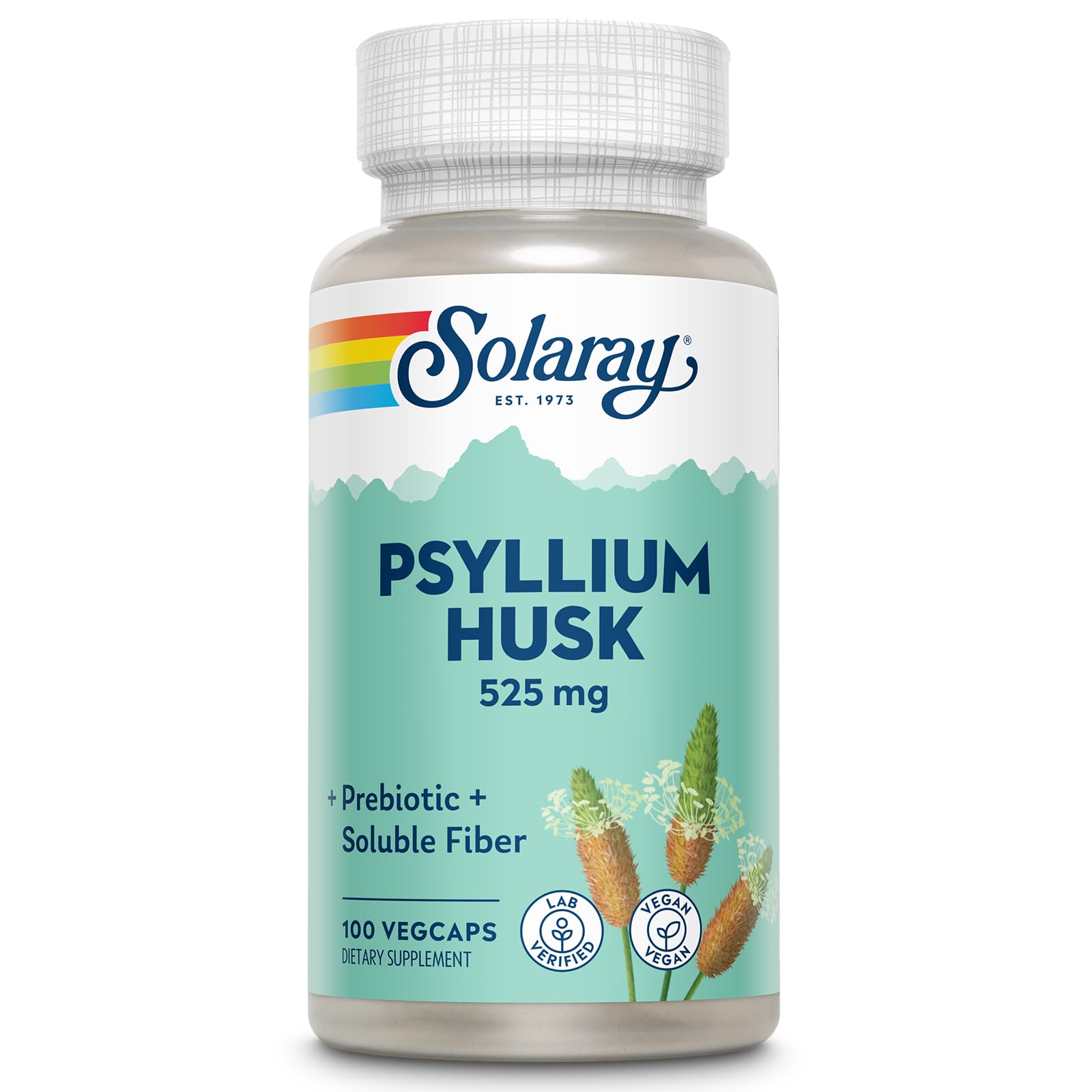 SOLARAY Psyllium Husk Capsules – 525 mg Prebiotic and Soluble Fiber Supplement for Overall Daily Wellness Support – Vegan, Lab Verified – 100 Servings, 100 VegC