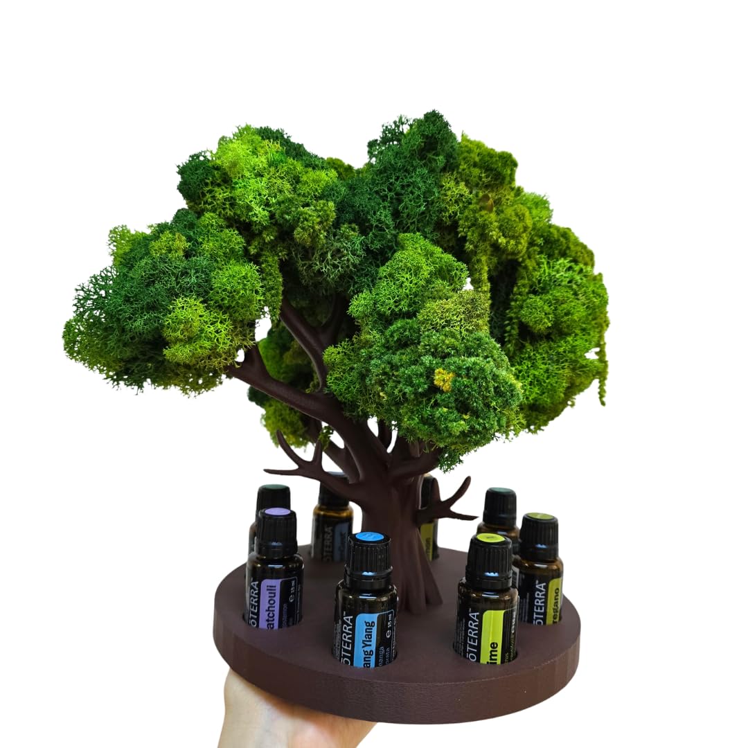 Ölständer Baum-Design | 8er Organizer für 15 ml Fläschchen Ø22 mm (für doTERRA & andere Marken) | Premium skandinavisches Rentiermoos | Handgefertigt