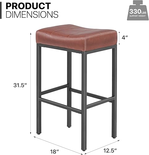 Miniatura 2 de MoNiBloom Juego de 2 taburetes de bar, 31.5 pulgadas de altura de mostrador, estilo retro, asiento de silla de montar de piel sintética con metal