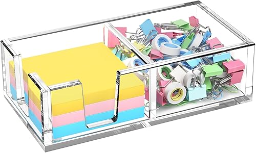 Soporte adhesivo acrílico para notas, soporte para bloc de notas autoadhesivo, con blocs de notas, dispensador de notas, organizador de escritorio