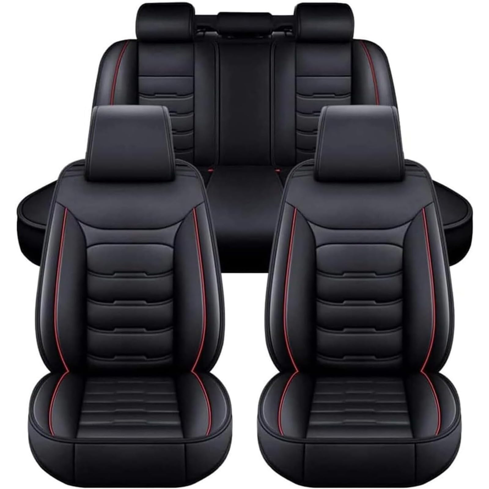 Funda Asiento Coche para Toyota Hilux 2017-2025,Juego Completo de Fundas Cuero Protectores Asiento Coche Delanteros y Traseros,Universal para La Mayoría,Black Red
