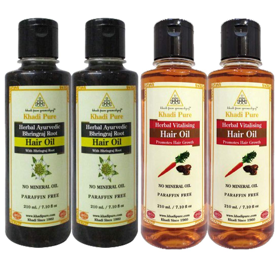 Khadi PureBhringraj Root Sls & Vitalising Hair Oil, 210 ml (Pack of 4)