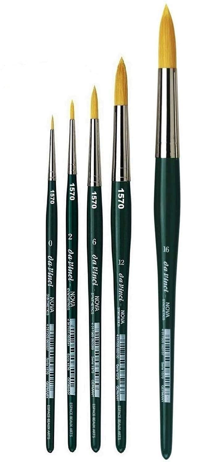Da Vinci 1570 Serie - Aquarell-Pinsel-5er Set NOVA-Synthetik no., 0,2,6, 12. 16 Made in Germany