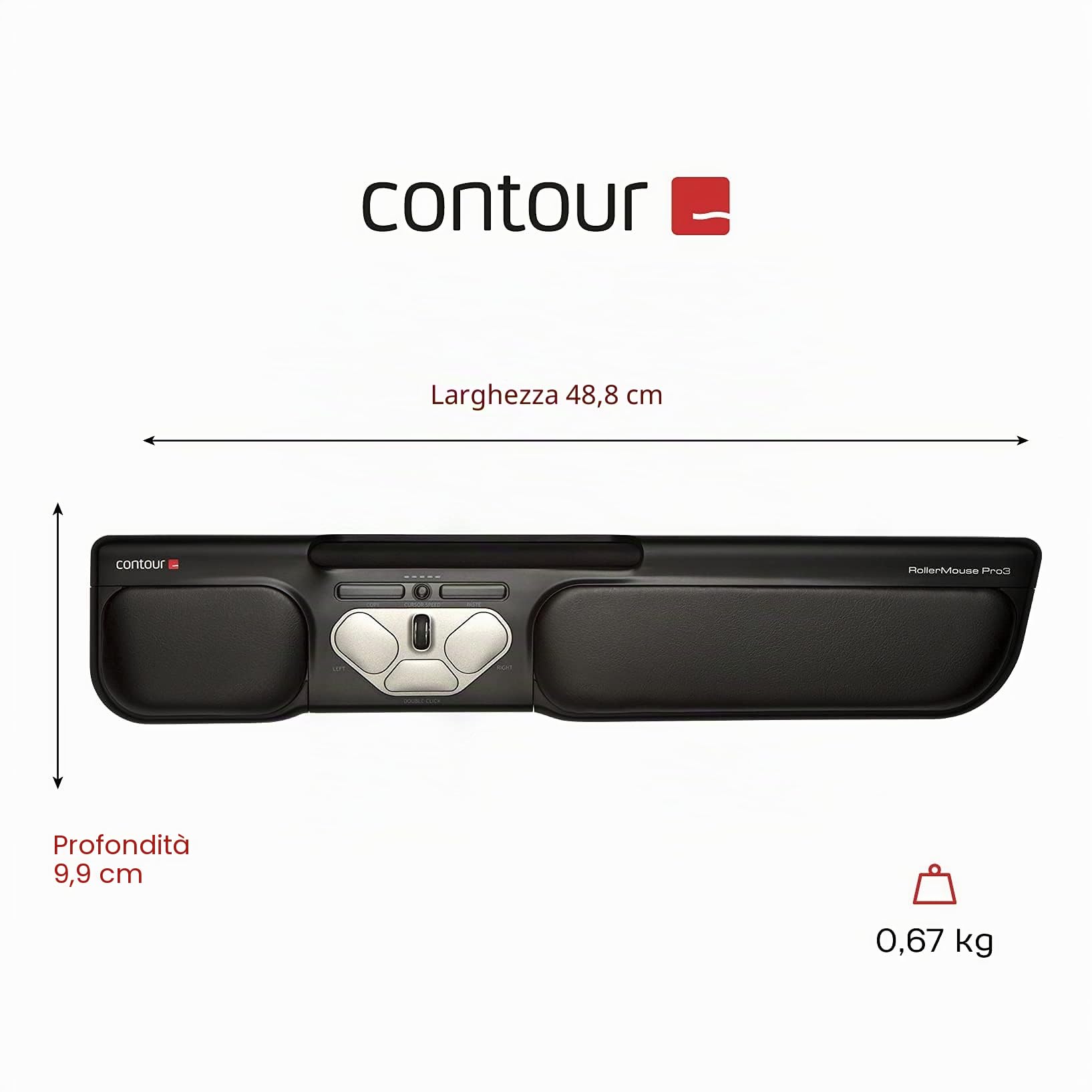 Contour RollerMouse Pro3 Mouse ergonomico RSI, Tunnel Carpale Dolore alla Spalla, Non raggiunge, non impugna, non affatica, Scorciatoie personalizzabili, velocità regolabile, USB con cavo Mac e PC
