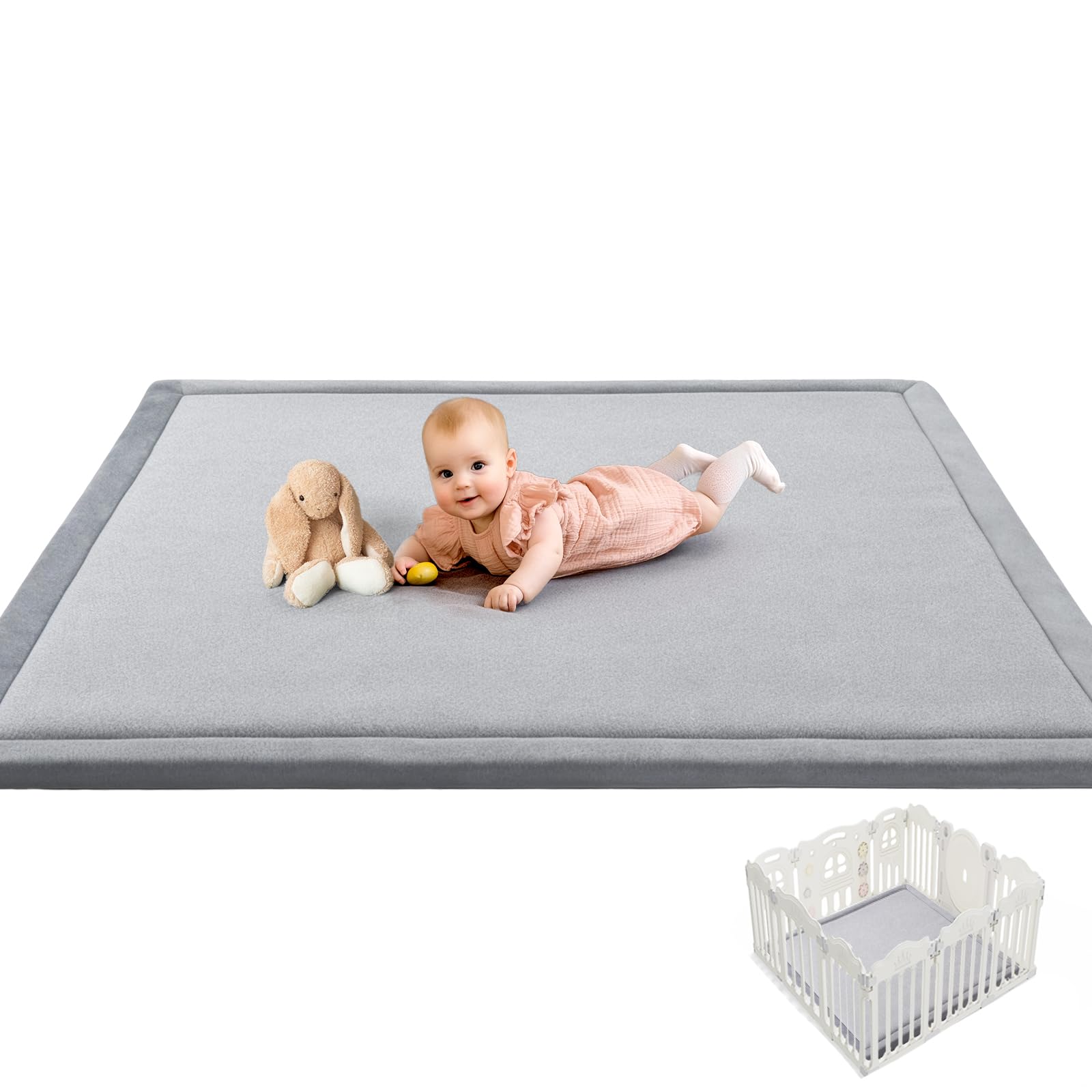 Mallify Spielmatte Baby 127x127x3,3cm – Krabbelmatte mit hochwertigem Memory-Schaum & Rutschfester Unterseite, Teppich Kinderzimmer für Spiel & Krabbeln, Spielteppich Kinder, Krabbeldecke für Baby