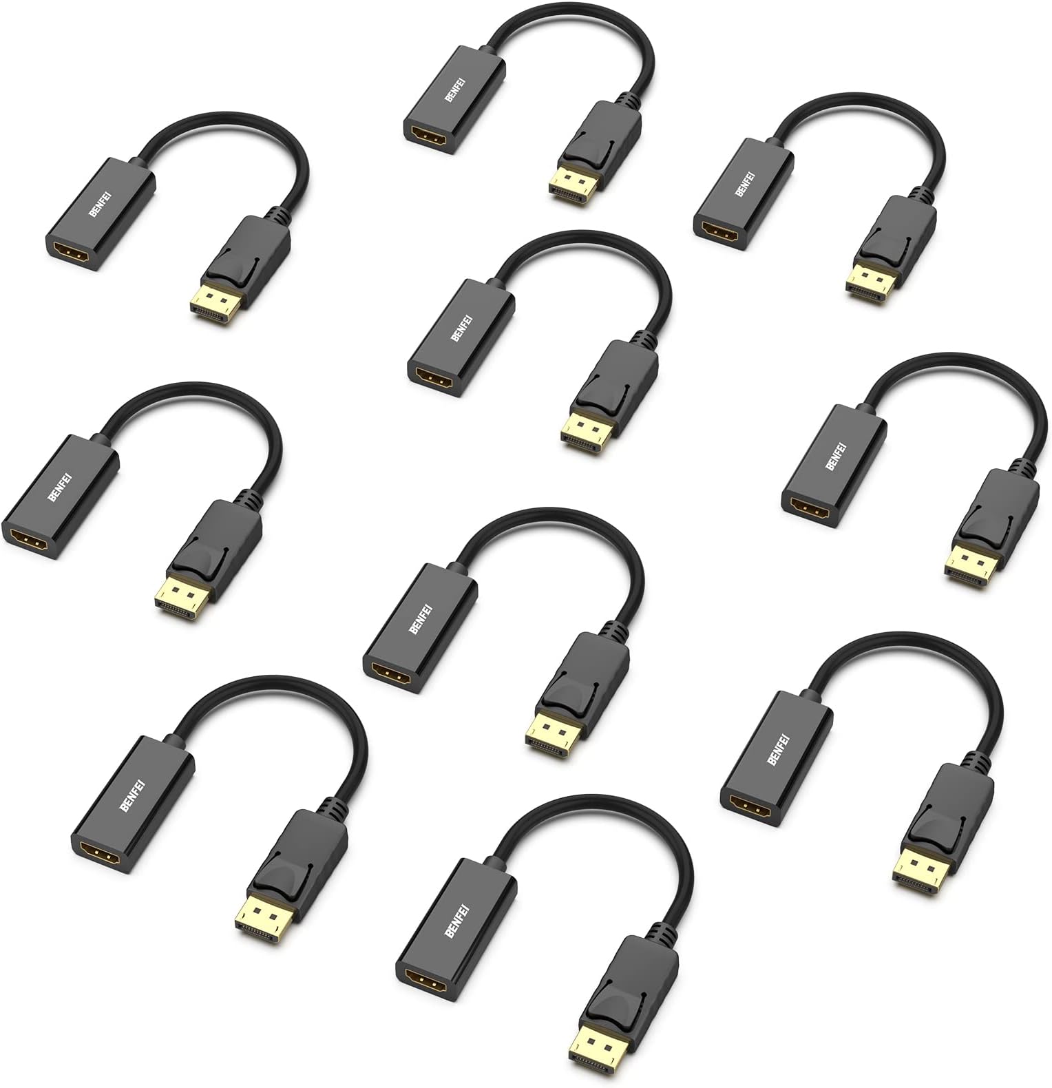 BENFEI 10pcs DisplayPort to HDMI Converter Cable, Support Resolution up to 4K@30Hz (Male to Female, Not Reverse Way)