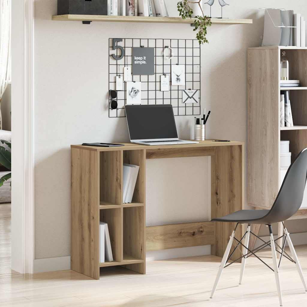 Tavolo per PC in legno di rovere Artisan, 102,5 x 35 x 75 cm, con scomparti aperti, scrivania moderna per piccoli uffici e camere degli studenti, superficie liscia facile da pulire