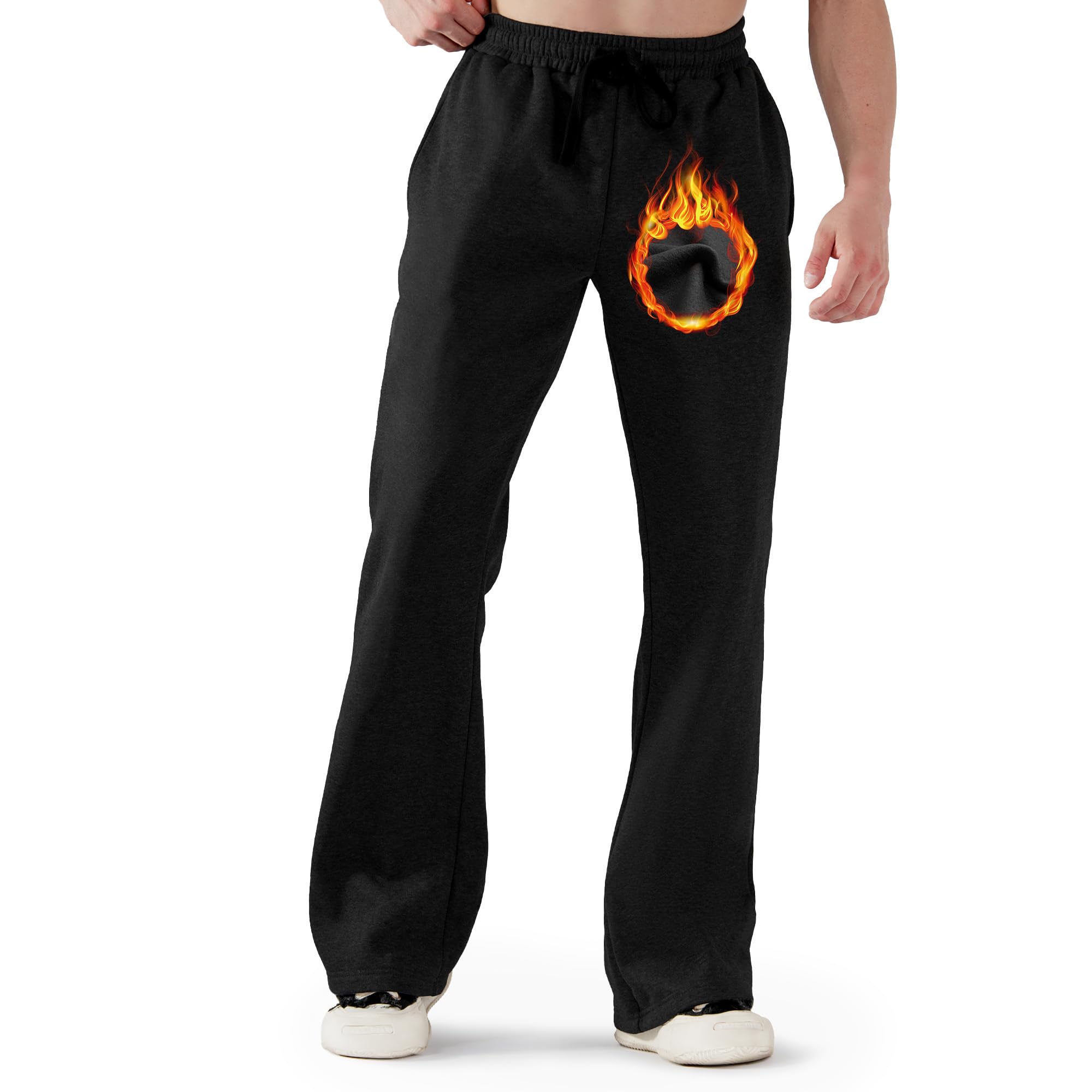 ineepor Pantaloni Tuta Uomo Invernali Gamba Svasati Larga Pantalone Felpati Pile Cotone Caldi Sportivi Running Larghi Baggy Casual Joggers con Tasche Laterali Coulisse e Elastico in Vita XS-5XL