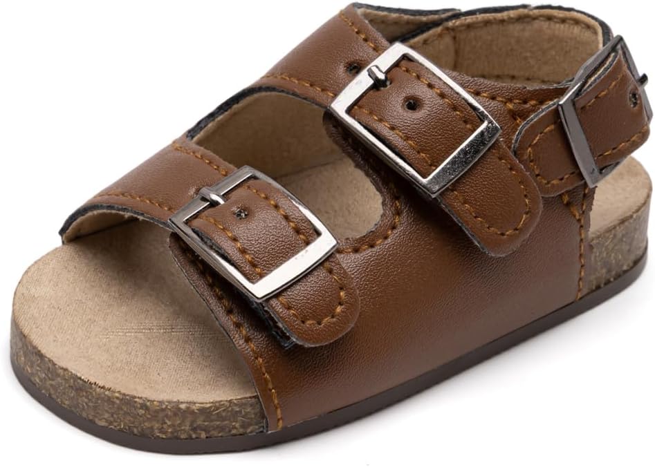 KIDSUN Baby Boys Girls Sandals Cork Footbed Adjustable Strap Clogs Infant Summer Non-Slip Rubber Sole Prewalk Shoes