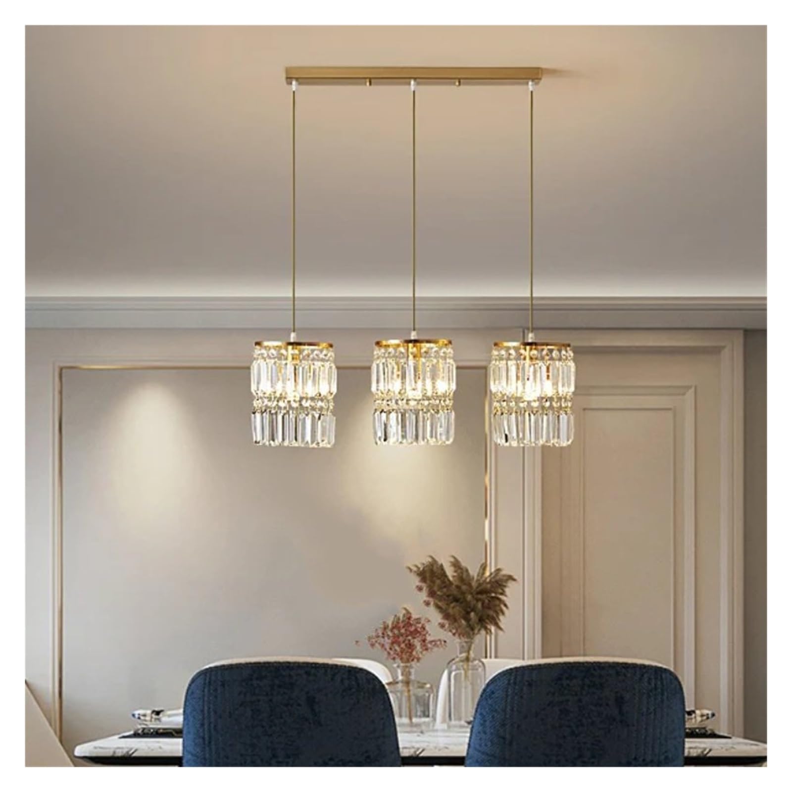 ZTCHSENZT Luxury Crystal Copper Small Chandelier Bedroom Bedside Pendant Lighting Simple Entrance Aisle Hanging Line Lamp,Warm light-70cm