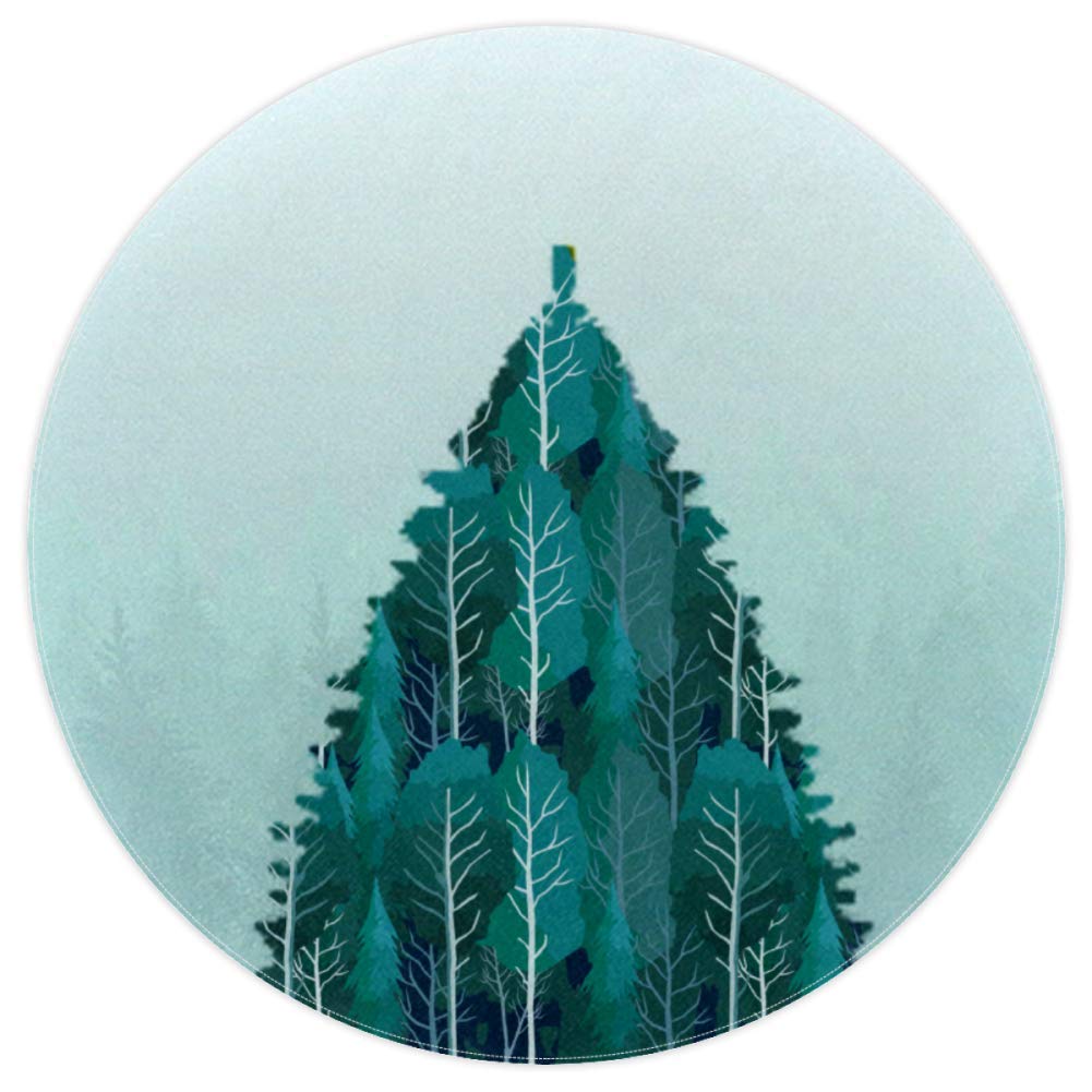 Tapis rond arbre vert antidérapant multicolore 120cm salon chambre