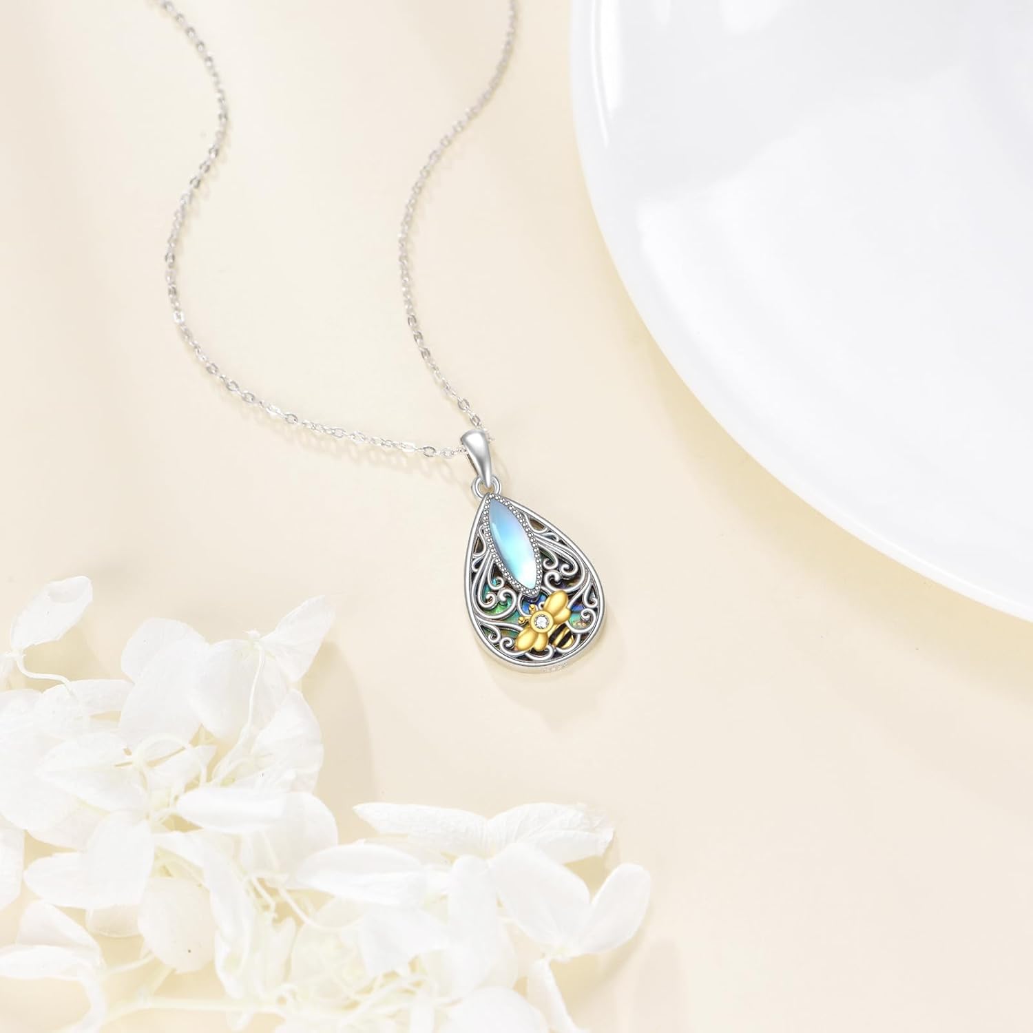 Filigree Moonstone Necklace 925 Sterling Silver Bohemian Irish Celtic Necklace Abalone Shell Filigree Jewelry Gifts For Women - Image 4