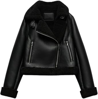 WomenS Warm Jacket Coat Lapel Long Sleeve Pocket Zipper Tie Faux Leather Jacket Top
