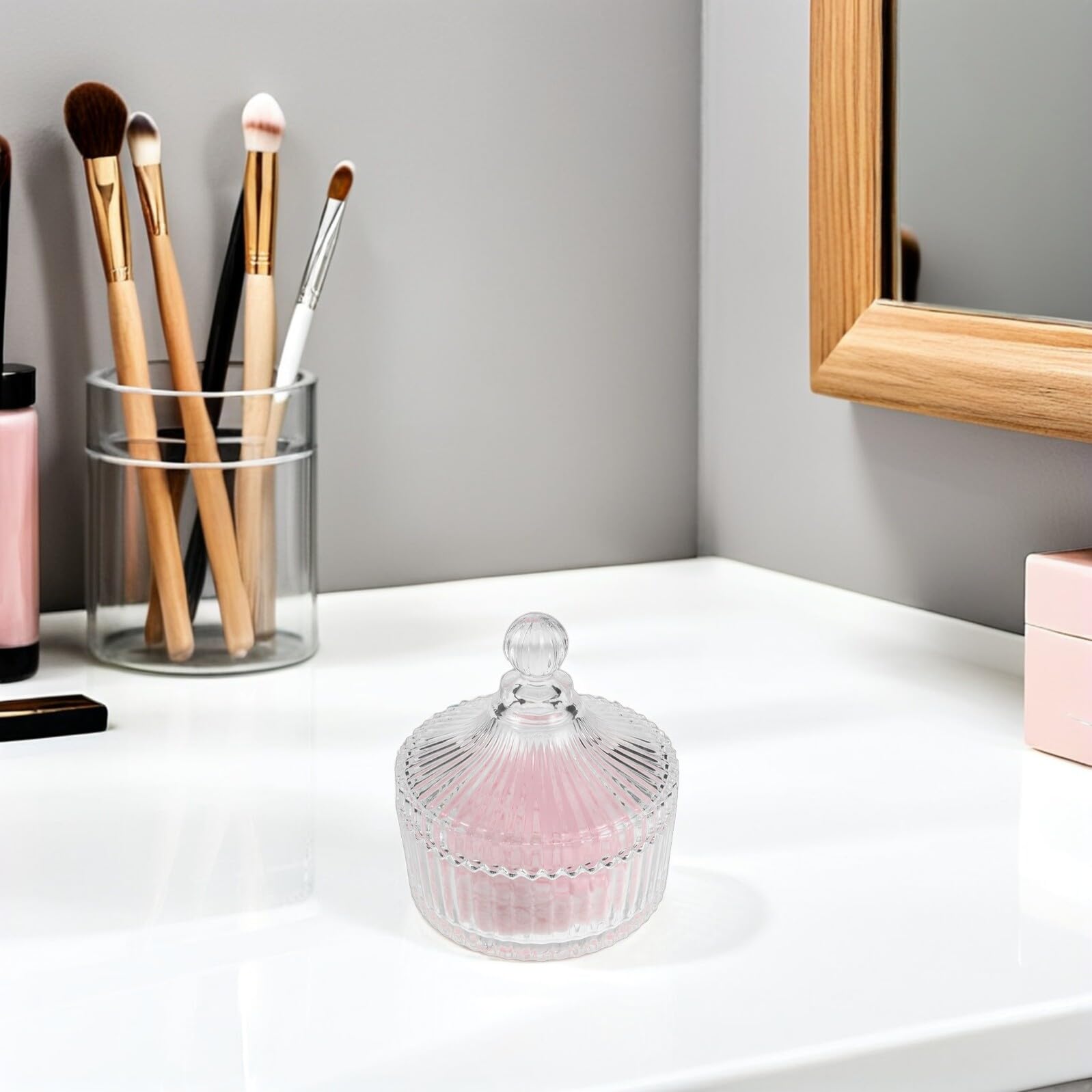 Piumino da Cipria Extra Grande Corto Velluto Rosa Xl per Viso e Corpo | Barattolo in Vetro, Lavabile e Riutilizzabile, Finitura Naturale, Set Contenitore Incluso
