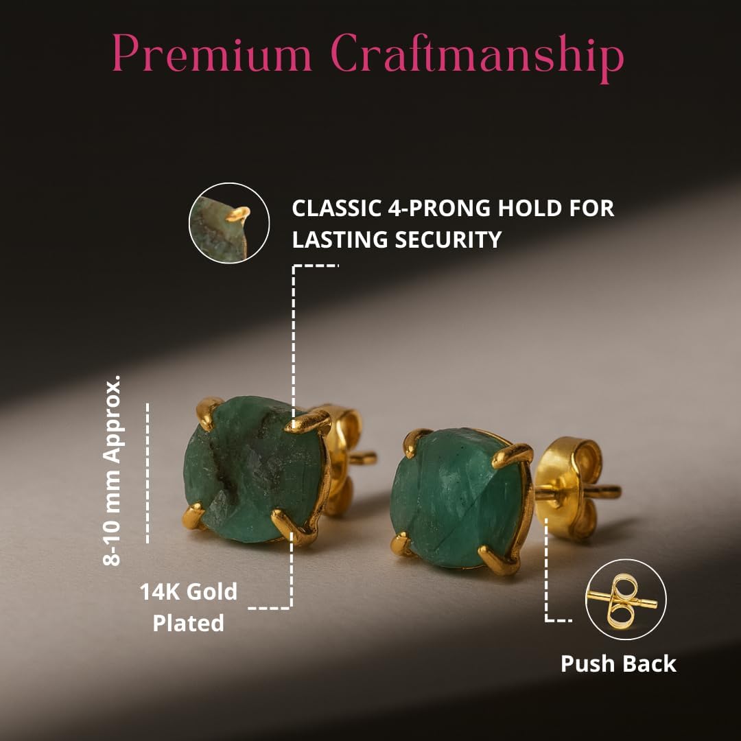 Gempires Natural Raw Gemstone Stud Earrings for Women | Handmade Raw Crystal Prong Setting Earrings | Hypoallergenic Gold Plated Minimal Studs | Unique Gift Jewelry for Her (Multiple Gemstone Options) - Image 5