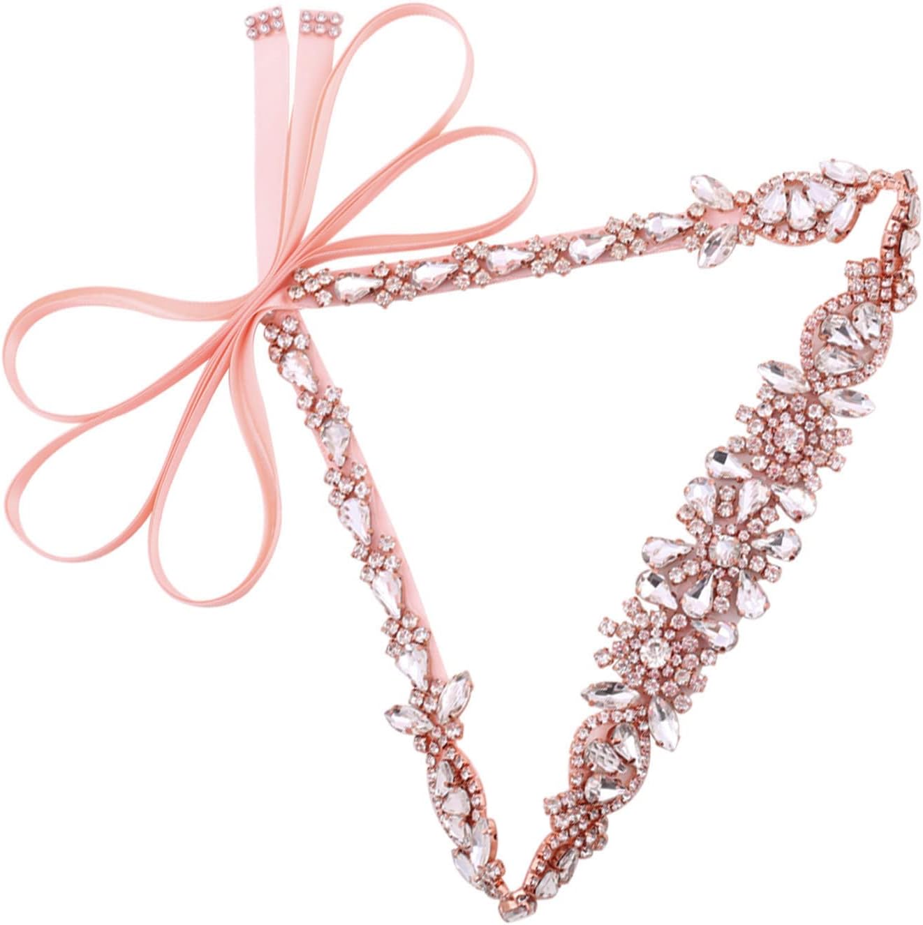 Rhinestone Bridal Belts Handmade Thin Crystal Pearl Wedding Dress Belt Shiny Bridesmaid satin ribbon belt for dresses (Rose gold,Blush)