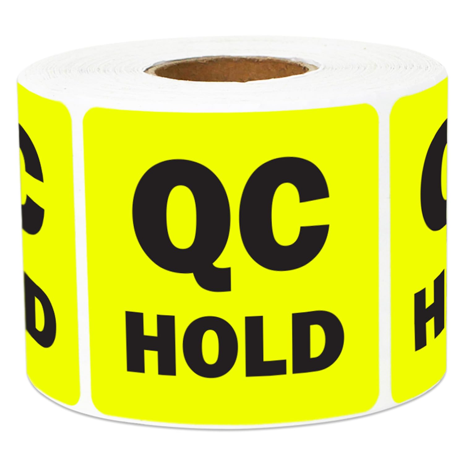 300 Labels - QC Hold Stickers for Quality Control Inventory Warehouse (2 x 2 inch, Yellow - 1 Roll)