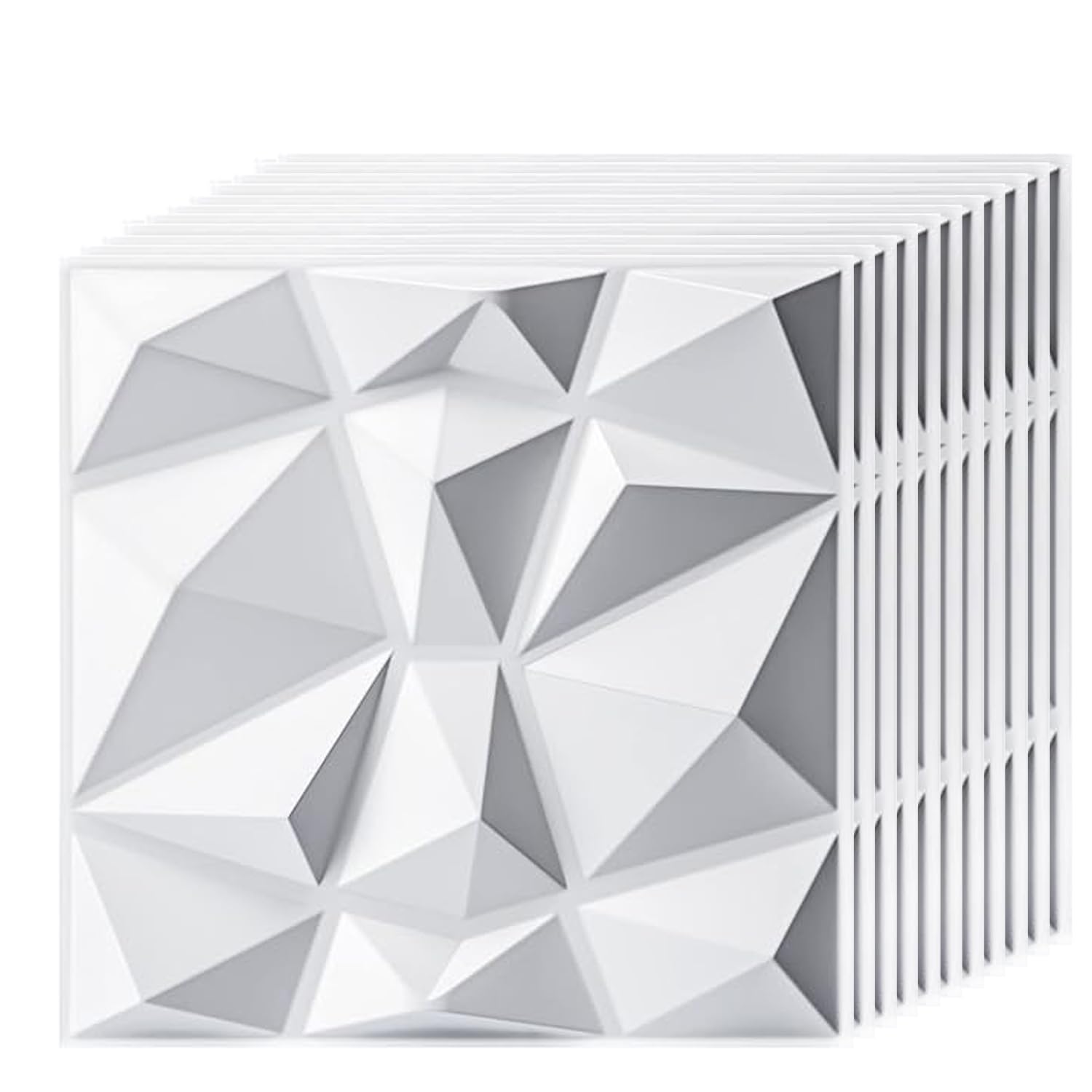 GGEROU 12PCS 3D Wall Panels,19.7" x 19.7" PVC Diamond Textured Wall Panel Waterproof Interior Decor,Self Adhesive Removable Wallpaper Modern Wall Tiles for Living Room Bedroom Hotel Office (White)