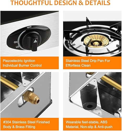 Miniatura 4 de Camplux - Estufa de propano con encendido automático, estufas de propano de un solo quemador de 9,500 BTU, estufa de gas de vidrio templado